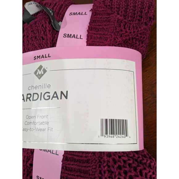 Members Mark Chenille Cardigan Sweater S Raspberry Red Open Front Loose Knit New - Picture 5 of 9